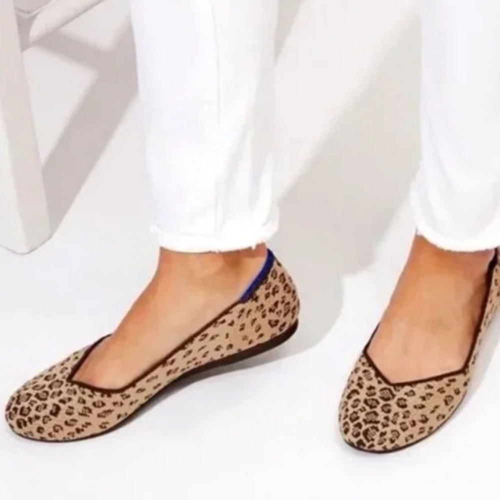 Rothy's Leopard Print Tan & Black Trim Flats